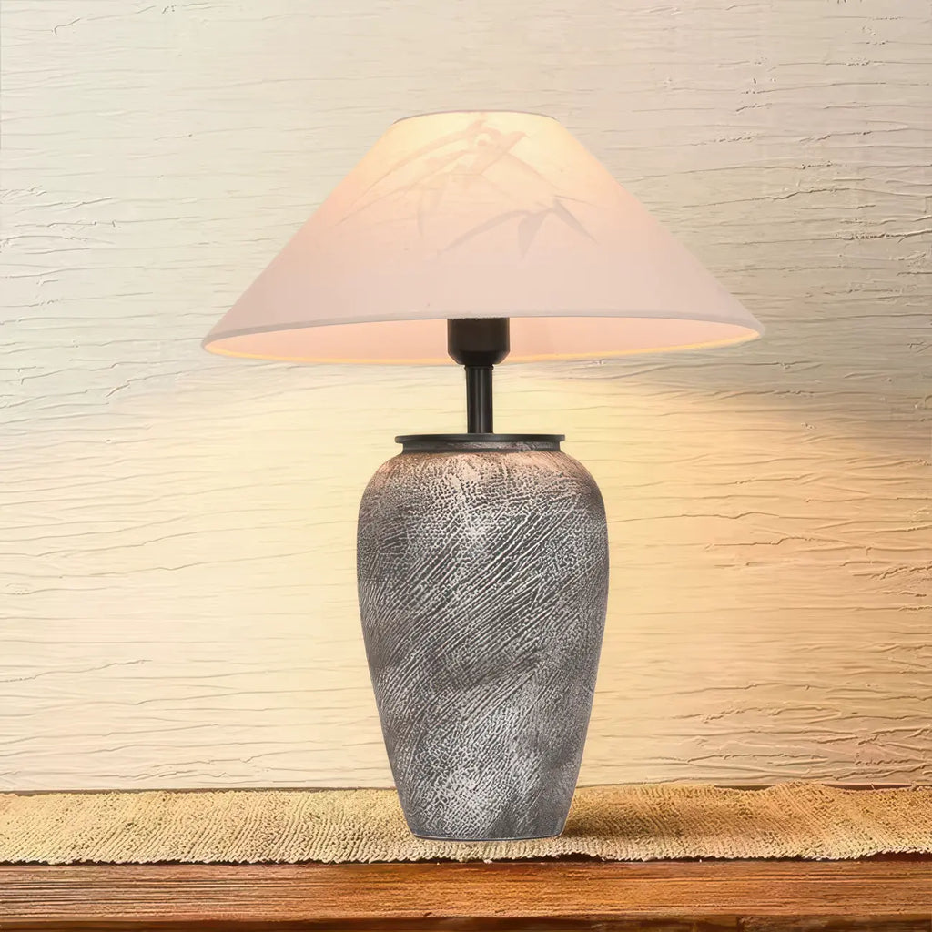 Modern Gray Ceramic Table Lamp with Fabric Shade