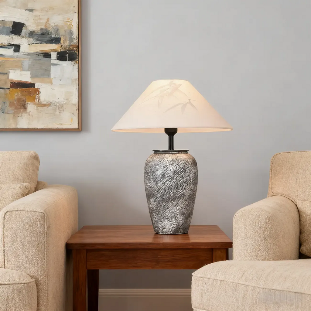 Modern Gray Ceramic Table Lamp with Fabric Shade