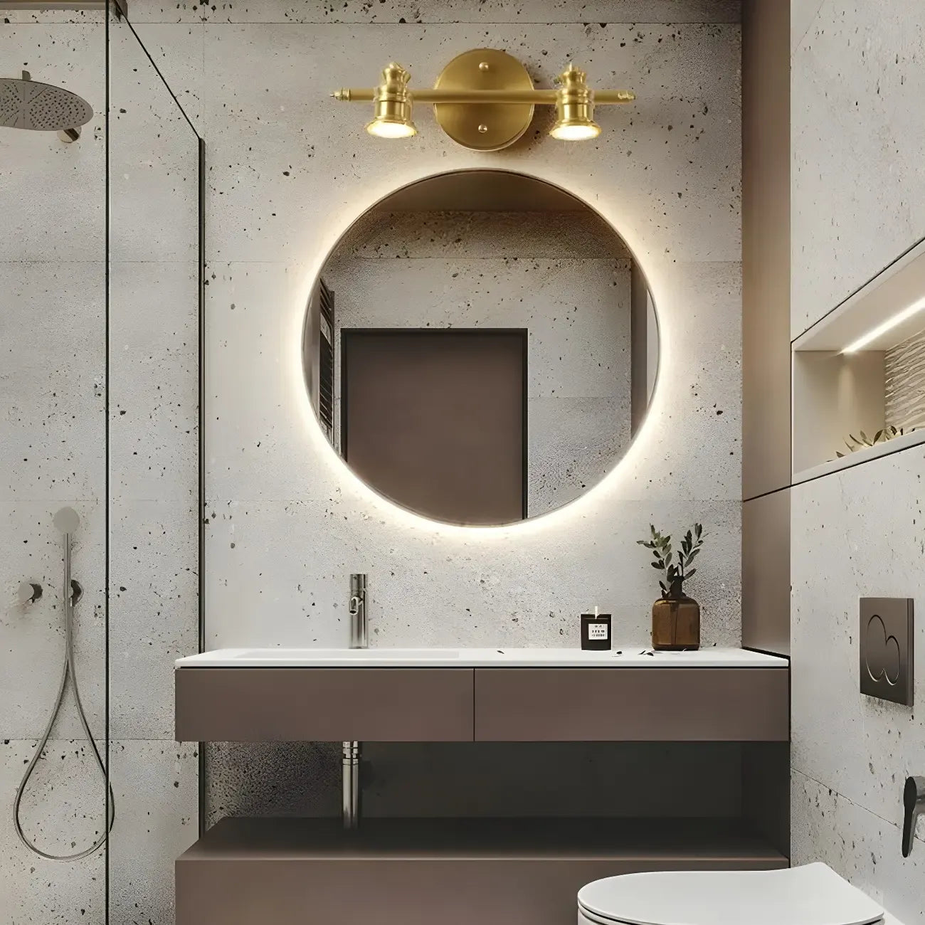 Elegant Metal Gold Vanity Light with Copper Shade for Bathroom