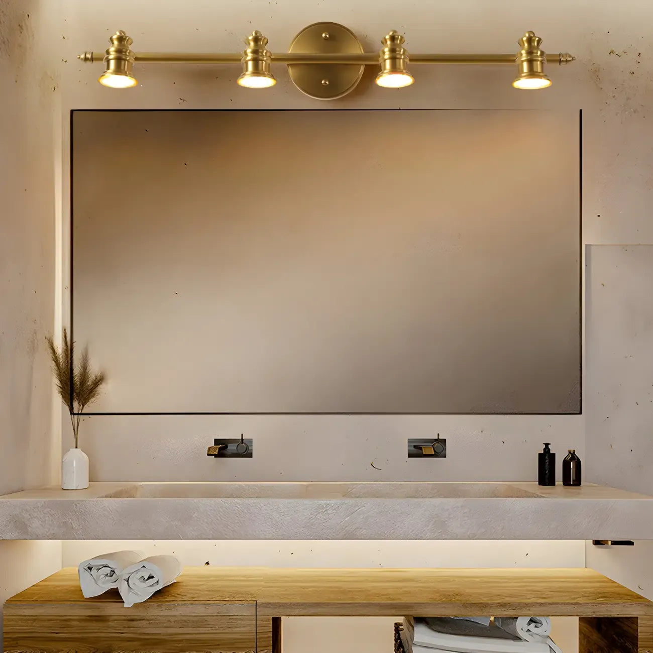 Elegant Metal Gold Vanity Light with Copper Shade for Bathroom