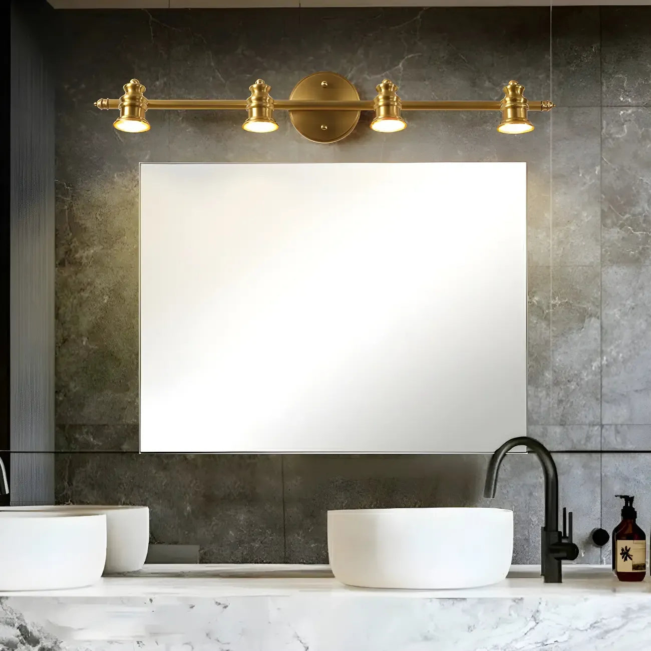 Elegant Metal Gold Vanity Light with Copper Shade for Bathroom