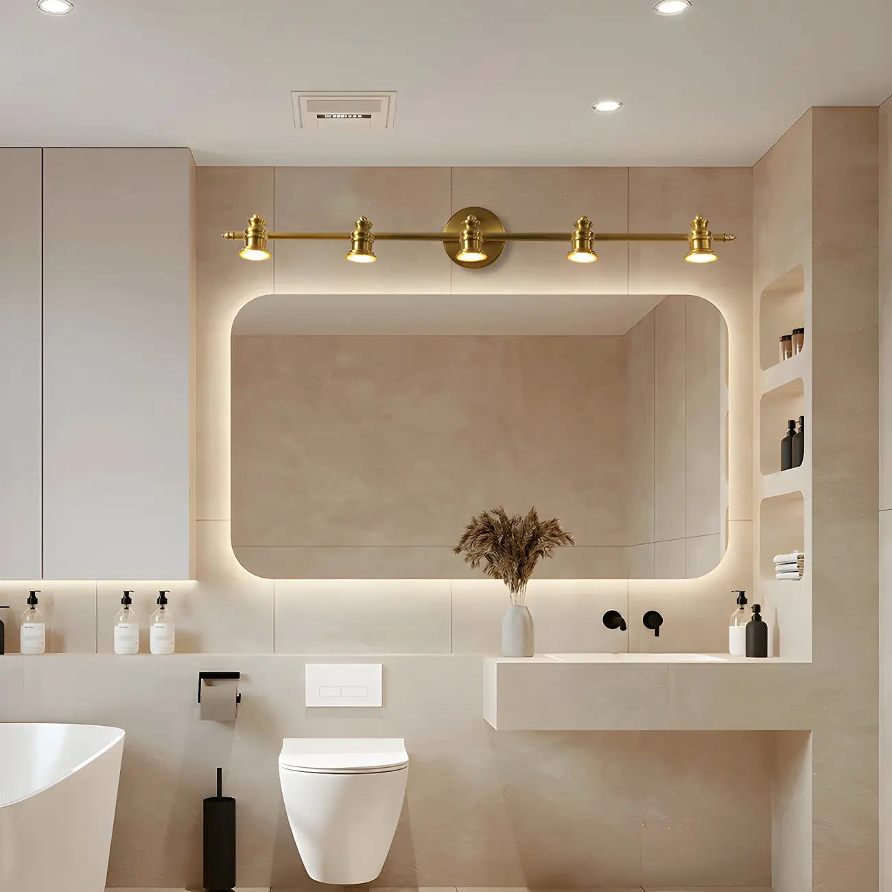 Elegant Metal Gold Vanity Light with Copper Shade for Bathroom