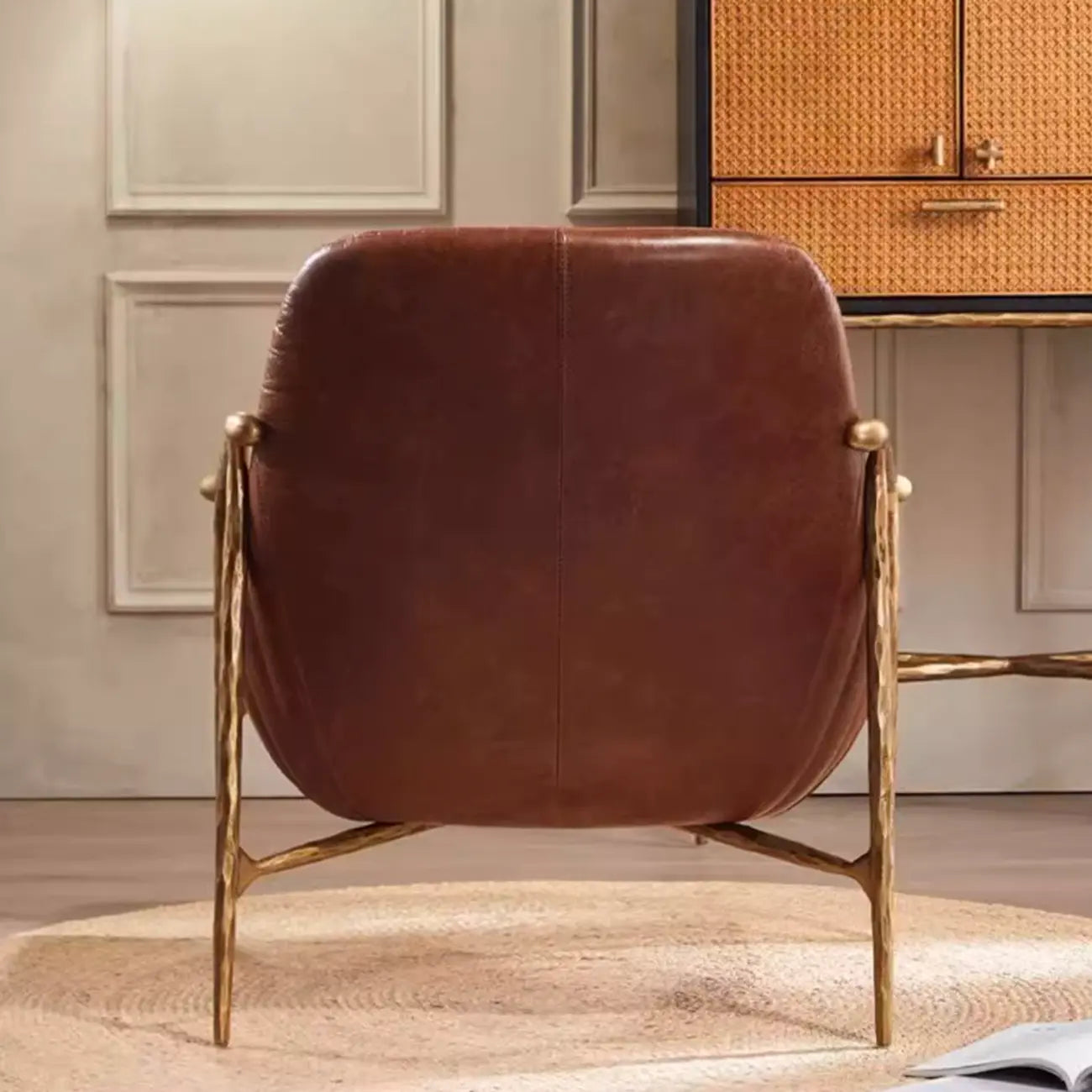 Mid-Century Modern Genuine Leather Accent Armchair