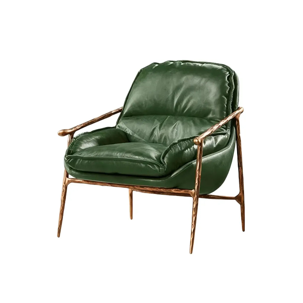 Mid-Century Modern Genuine Leather Accent Armchair