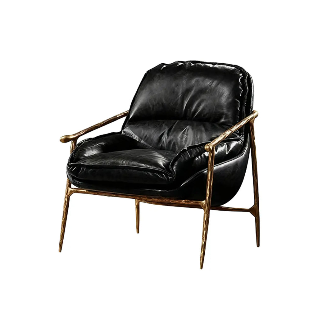 Mid-Century Modern Genuine Leather Accent Armchair