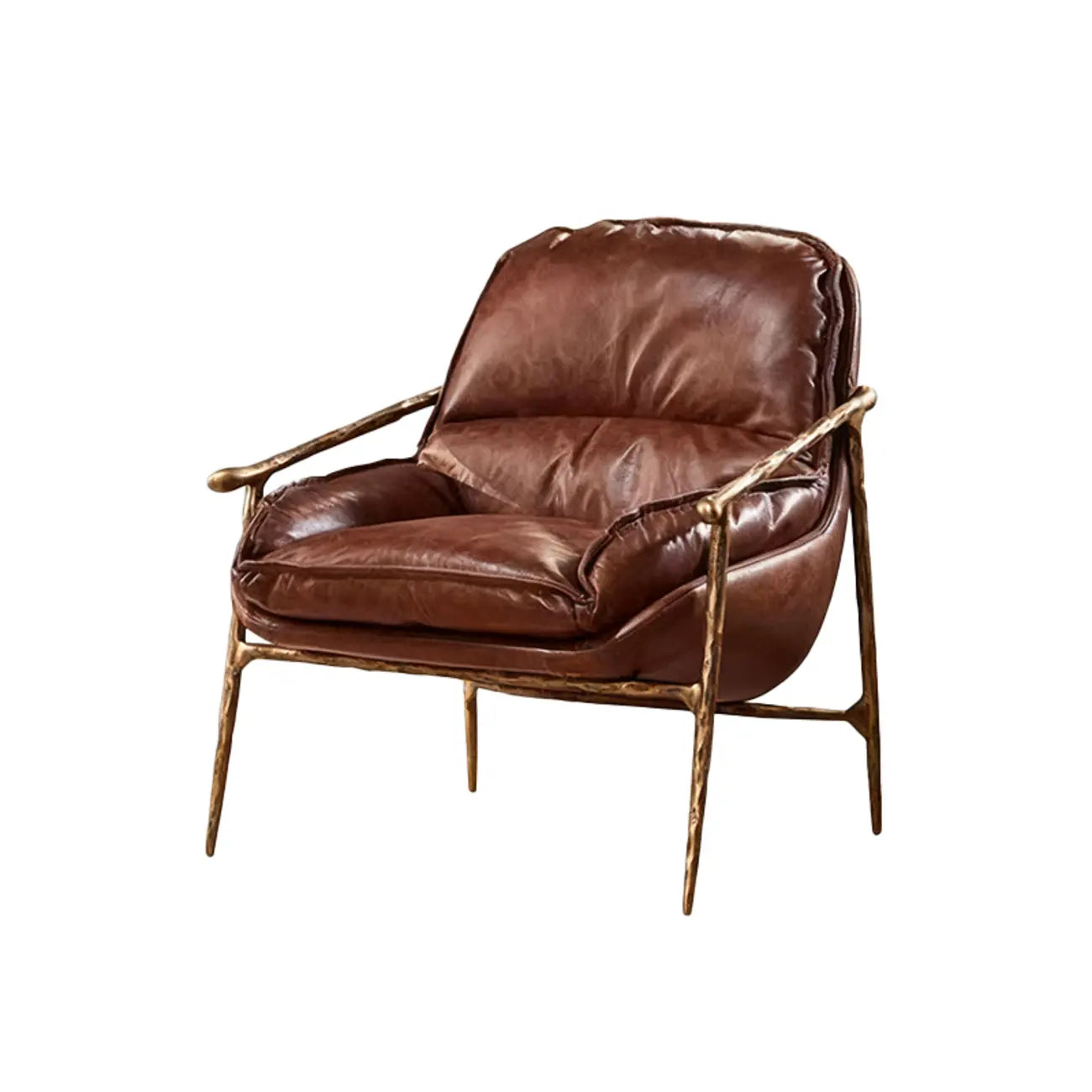 Mid-Century Modern Genuine Leather Accent Armchair