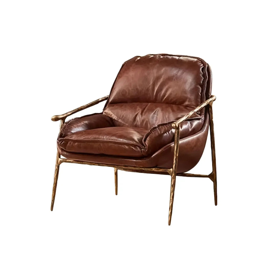 Mid-Century Modern Genuine Leather Accent Armchair