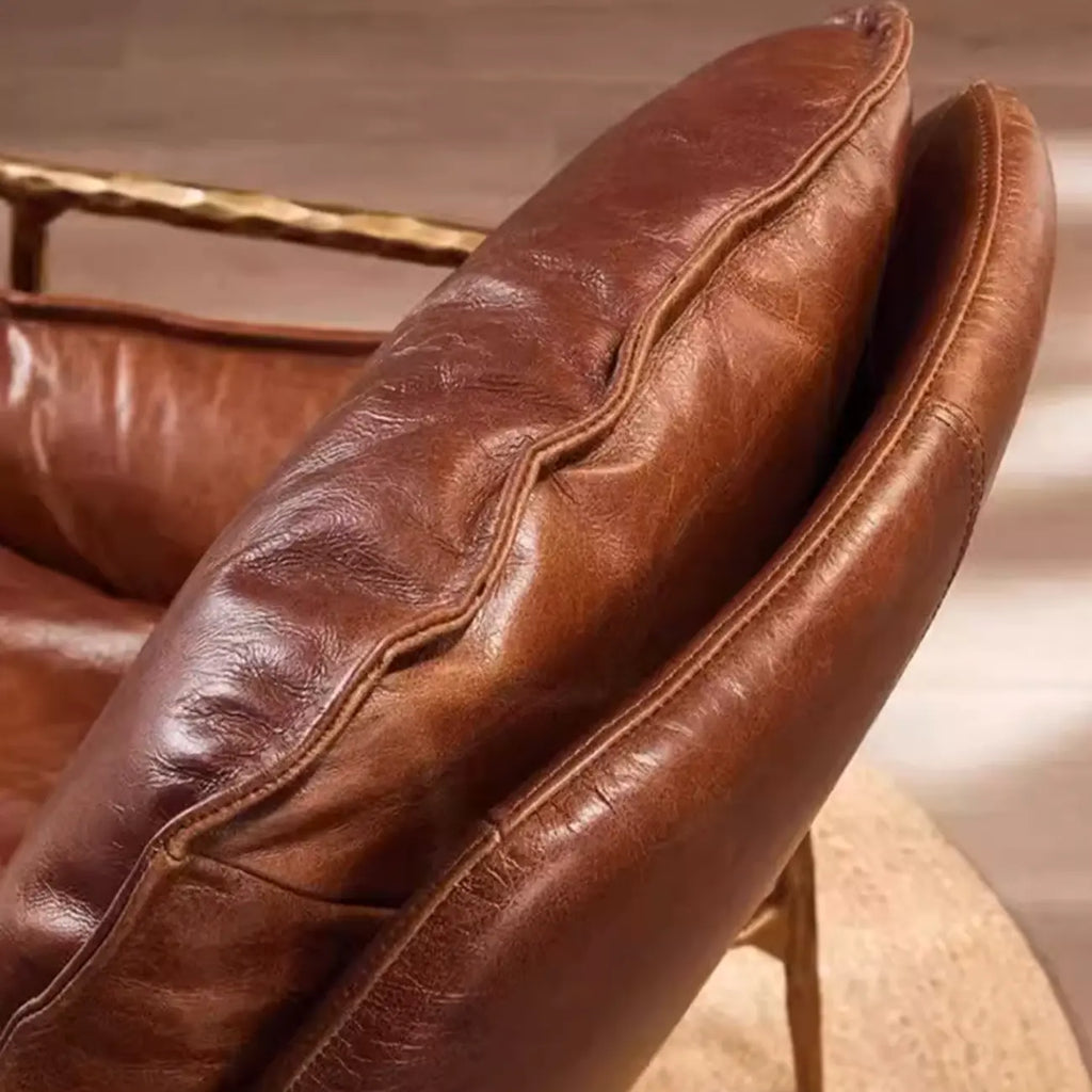Mid-Century Modern Genuine Leather Accent Armchair