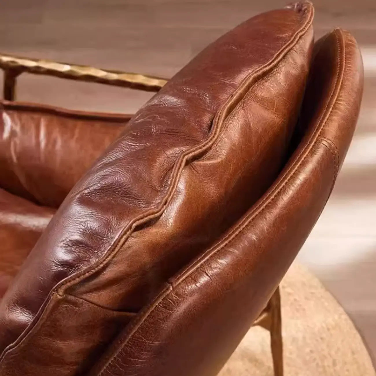 Mid-Century Modern Genuine Leather Accent Armchair