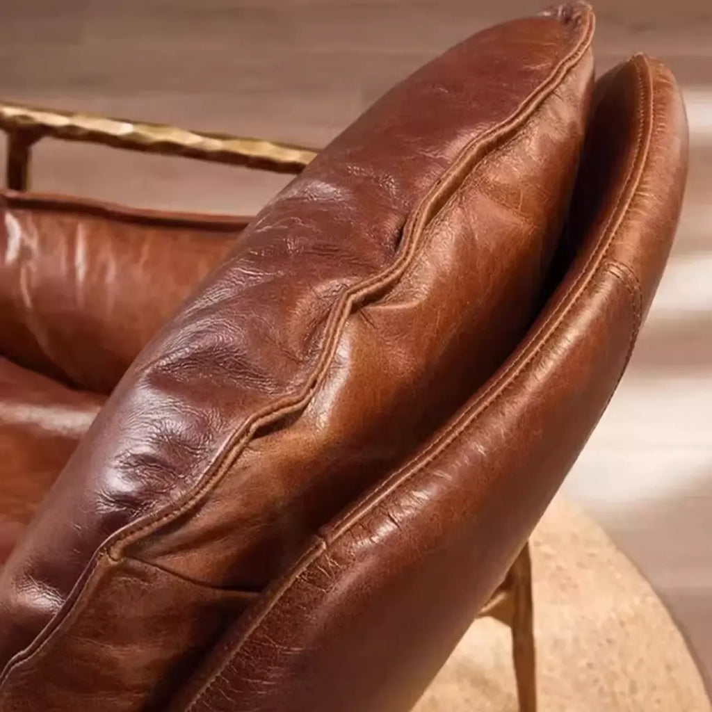 Mid-Century Modern Genuine Leather Accent Armchair