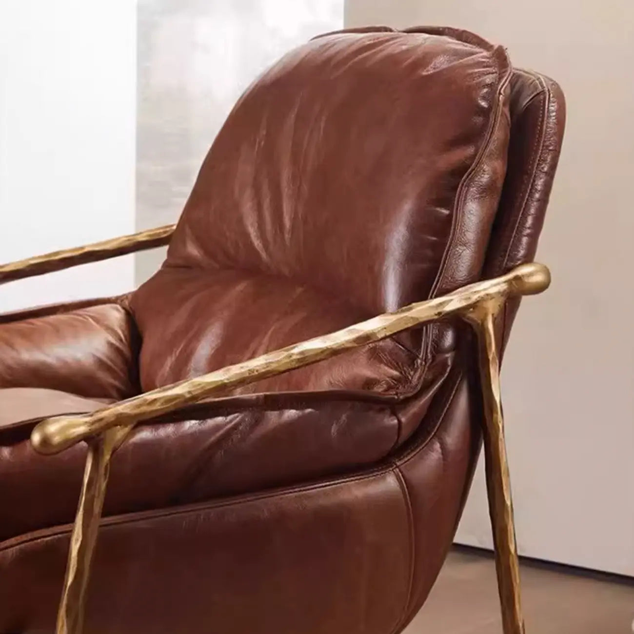 Mid-Century Modern Genuine Leather Accent Armchair