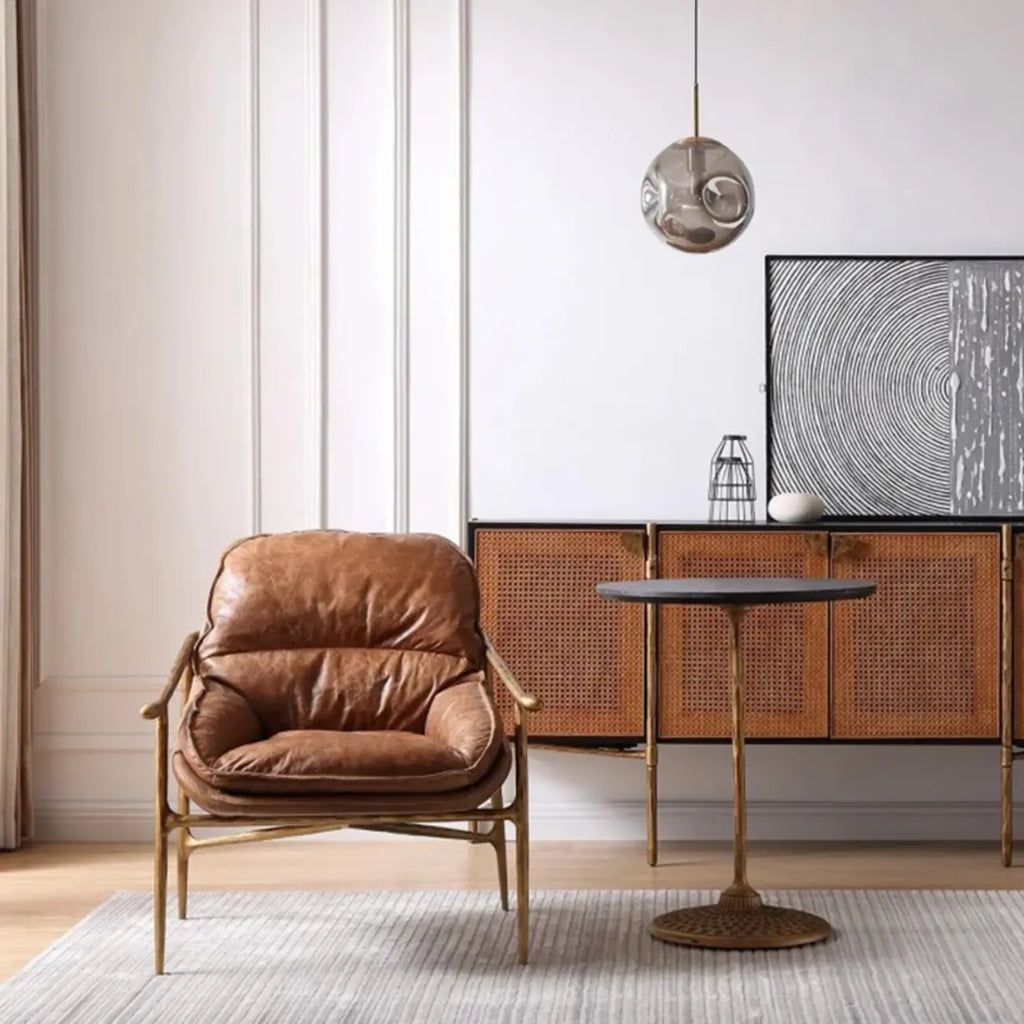 Mid-Century Modern Genuine Leather Accent Armchair