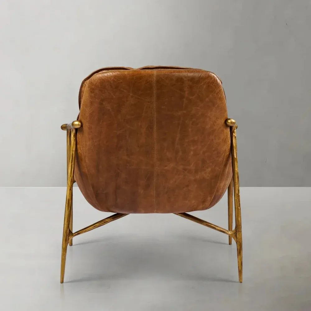 Mid-Century Modern Genuine Leather Accent Armchair