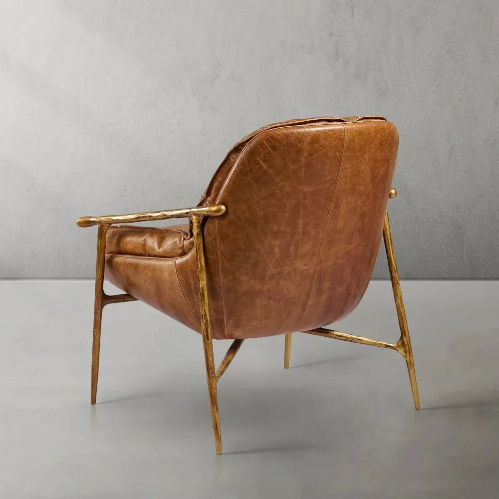 Mid-Century Modern Genuine Leather Accent Armchair