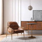 Mid-Century Modern Genuine Leather Accent Armchair