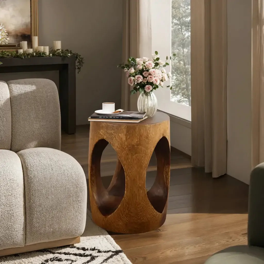 Modern Wood Hourglass End Table for Living Room