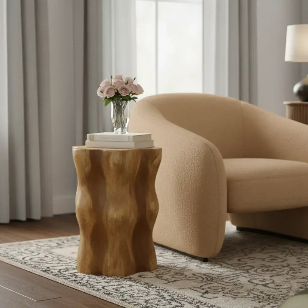 Modern Wood Hourglass End Table for Living Room