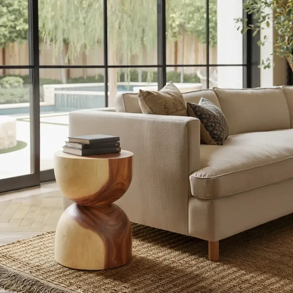 Modern Wood Hourglass End Table for Living Room