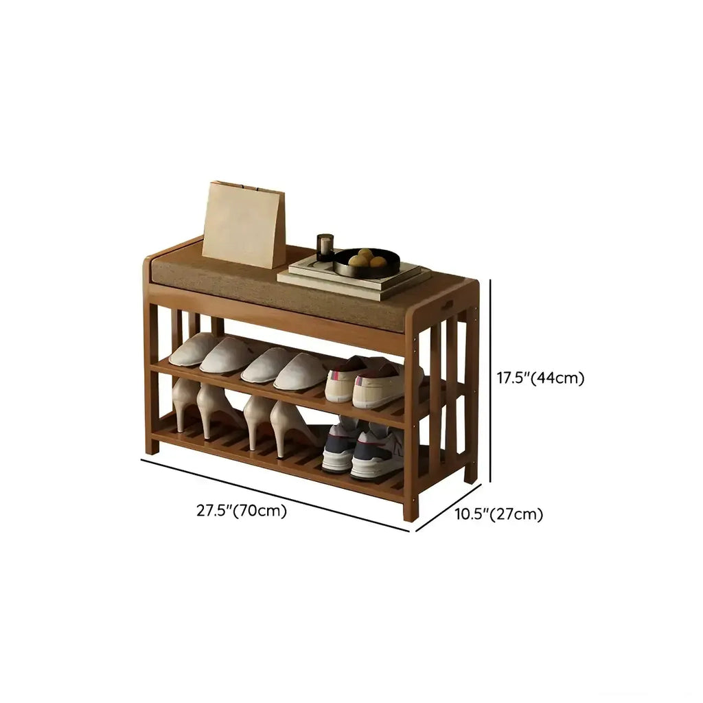 Classic Brown Bamboo Cushioned Shoe Storage Bench