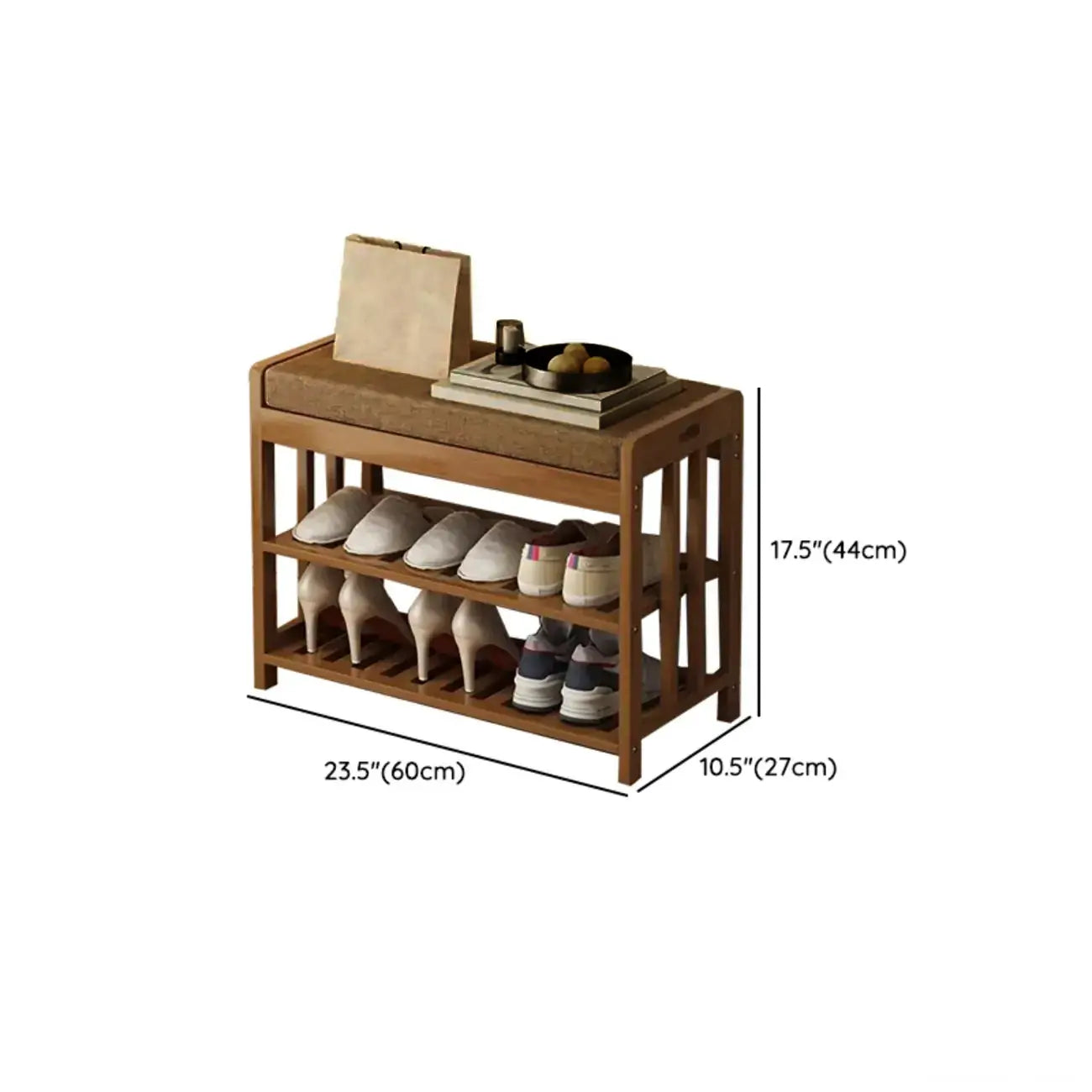 Classic Brown Bamboo Cushioned Shoe Storage Bench