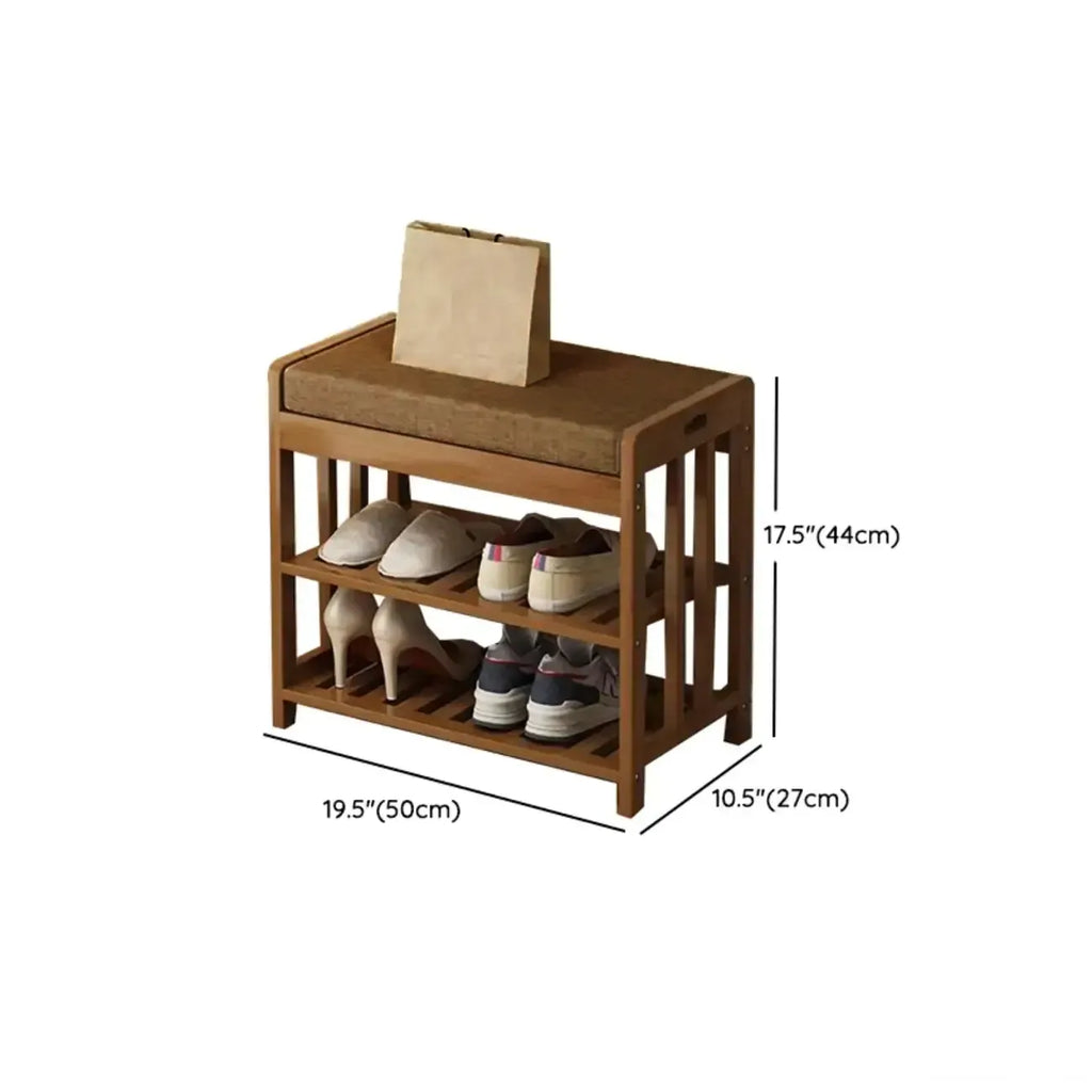 Classic Brown Bamboo Cushioned Shoe Storage Bench