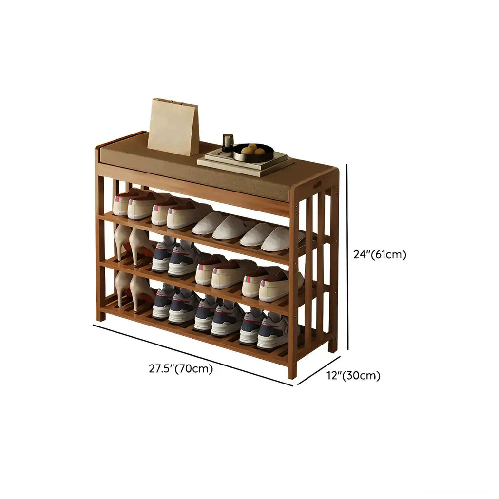 Classic Brown Bamboo Cushioned Shoe Storage Bench