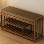 Classic Brown Bamboo Cushioned Shoe Storage Bench