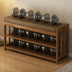 Classic Brown Bamboo Cushioned Shoe Storage Bench