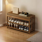 Classic Brown Bamboo Cushioned Shoe Storage Bench