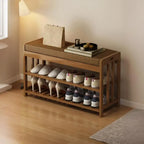 Classic Brown Bamboo Cushioned Shoe Storage Bench