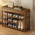 Classic Brown Bamboo Cushioned Shoe Storage Bench