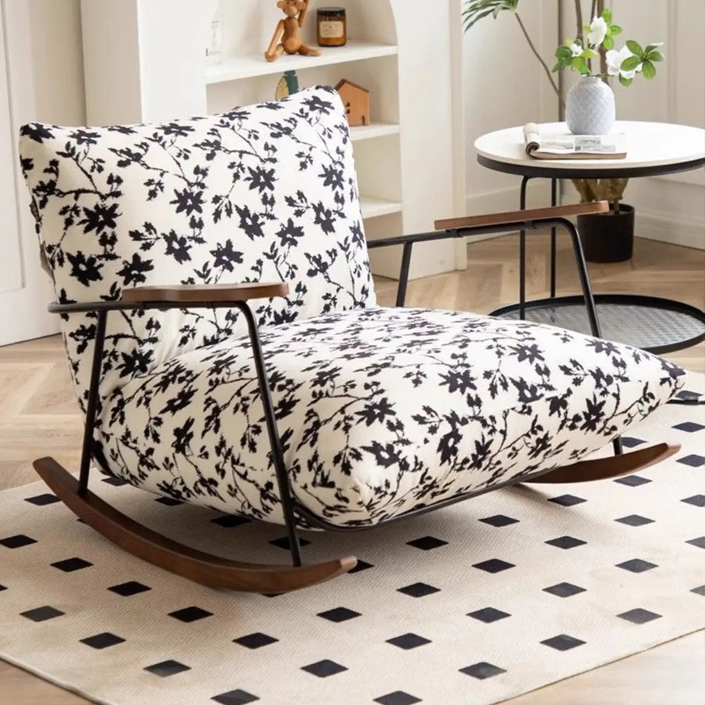 Modern Faux Mink Fleece Upholstered Metal Frame Rocking Chair