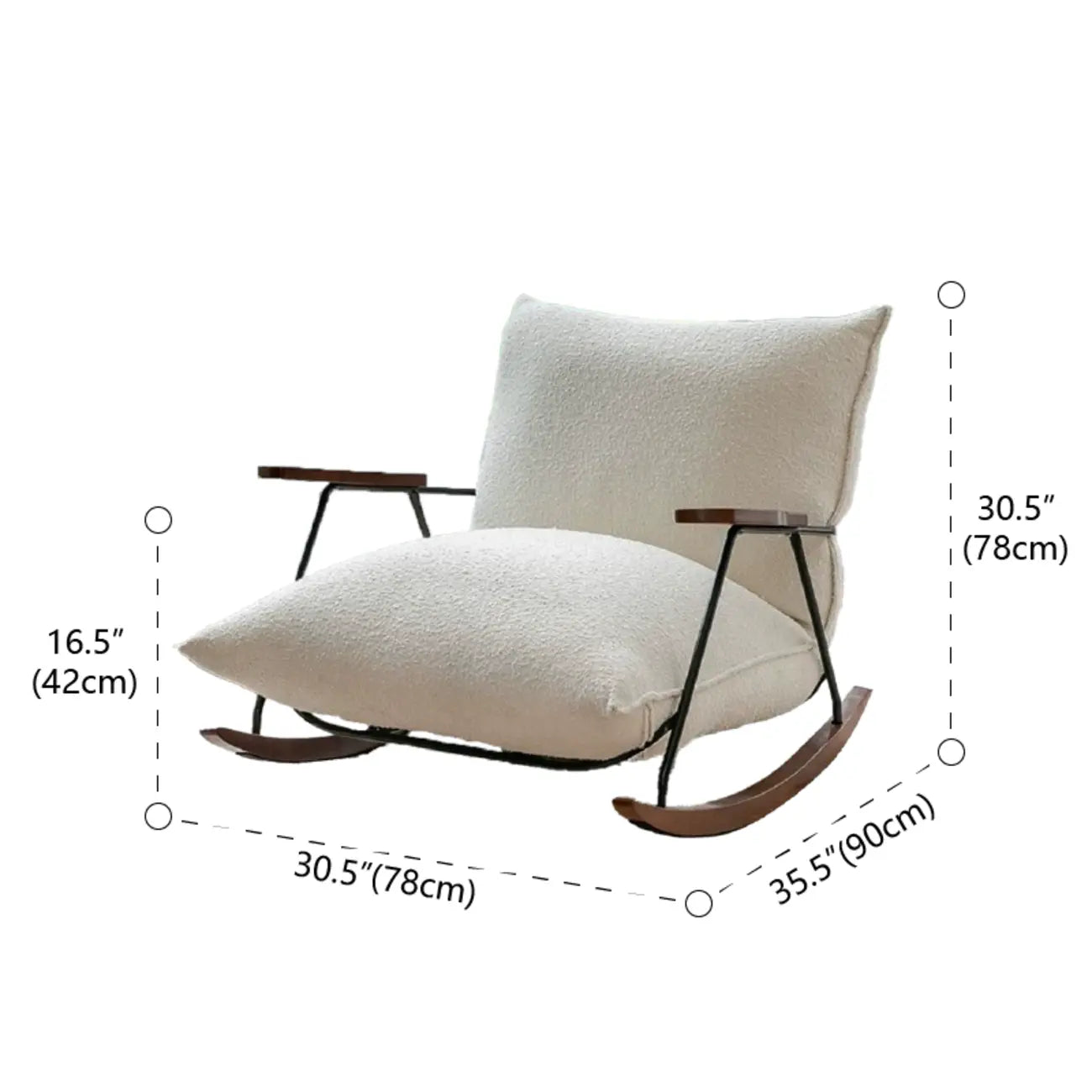 Modern Faux Mink Fleece Upholstered Metal Frame Rocking Chair