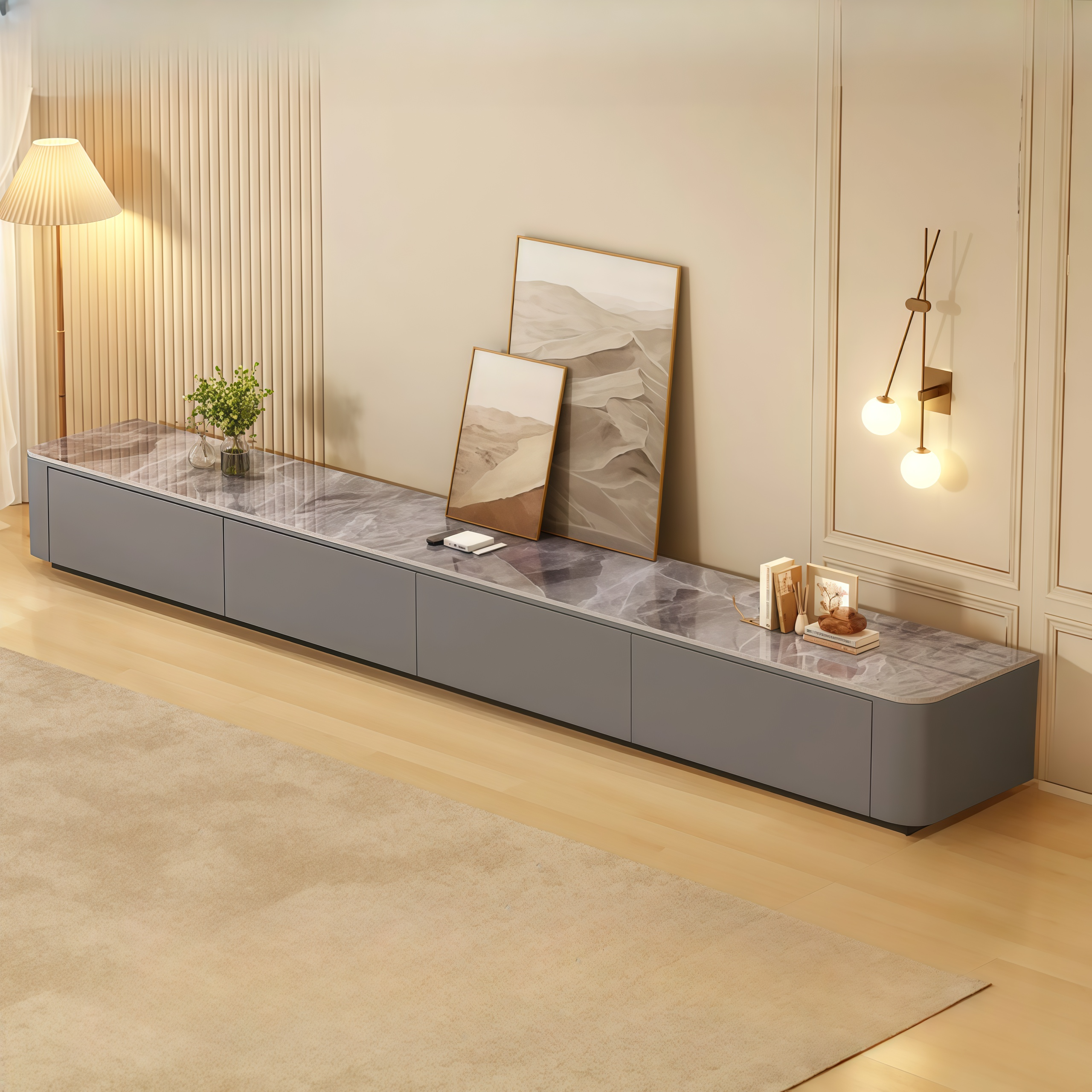 63 Sintered Stone Top Long TV Stand with Cable Management