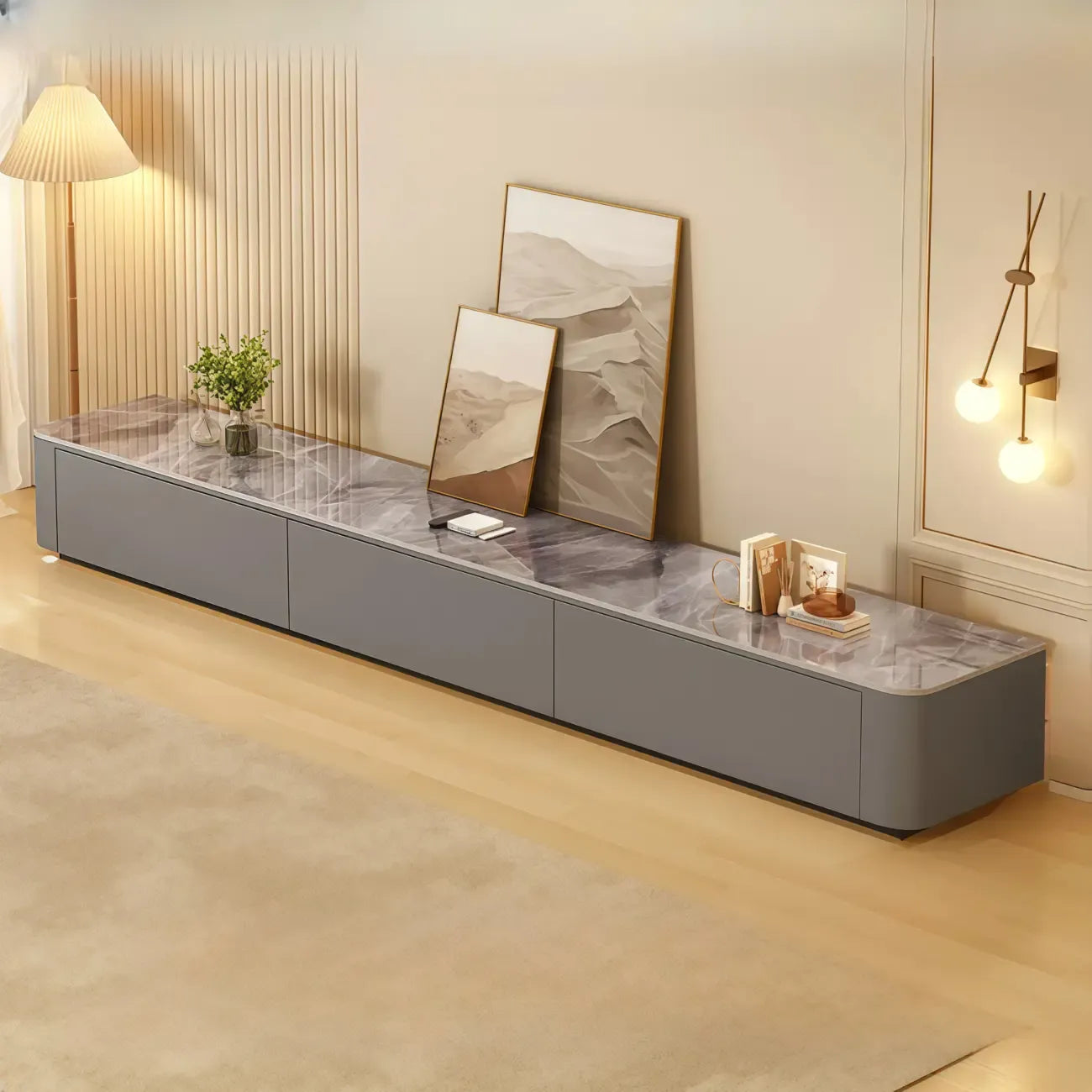 63 Sintered Stone Top Long TV Stand with Cable Management