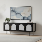 63 White Metal Arched Glass Door TV Stand with Cabinet