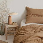 Nordic Flax Shade Natural Wood Table Lamp for Bedroom