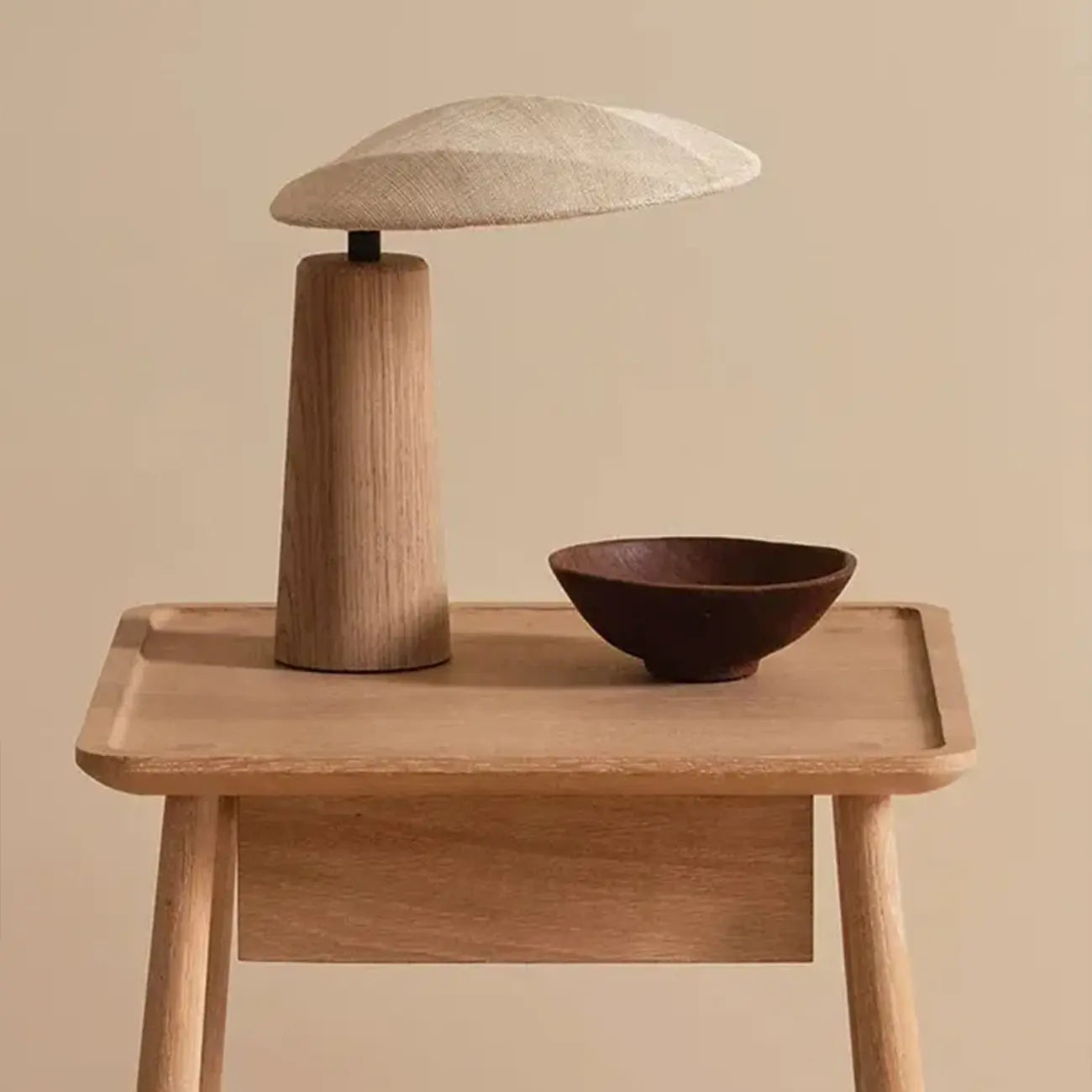 Nordic Flax Shade Natural Wood Table Lamp for Bedroom