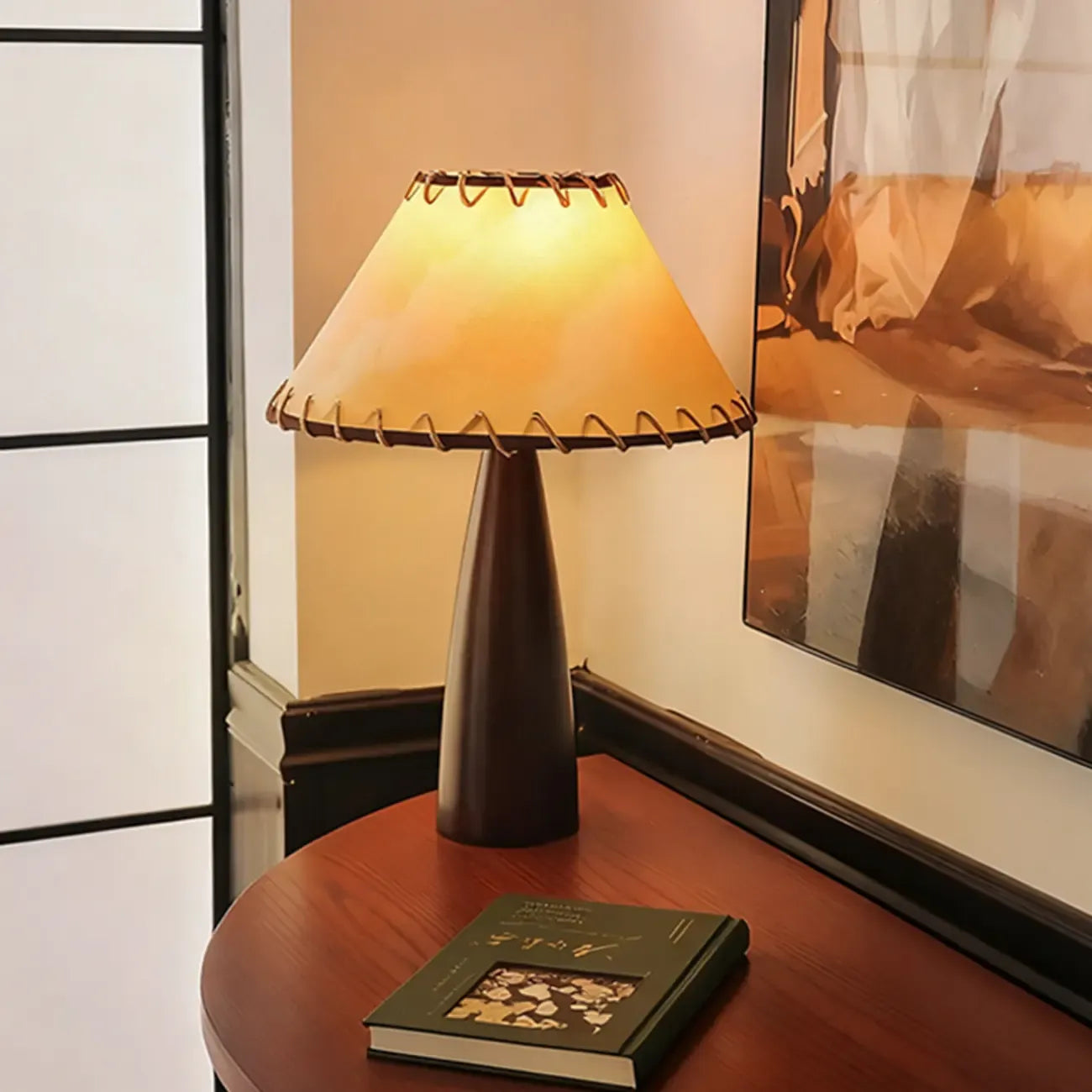 Elegant Fabric Shade Vintage Table Lamp with Pull Chain