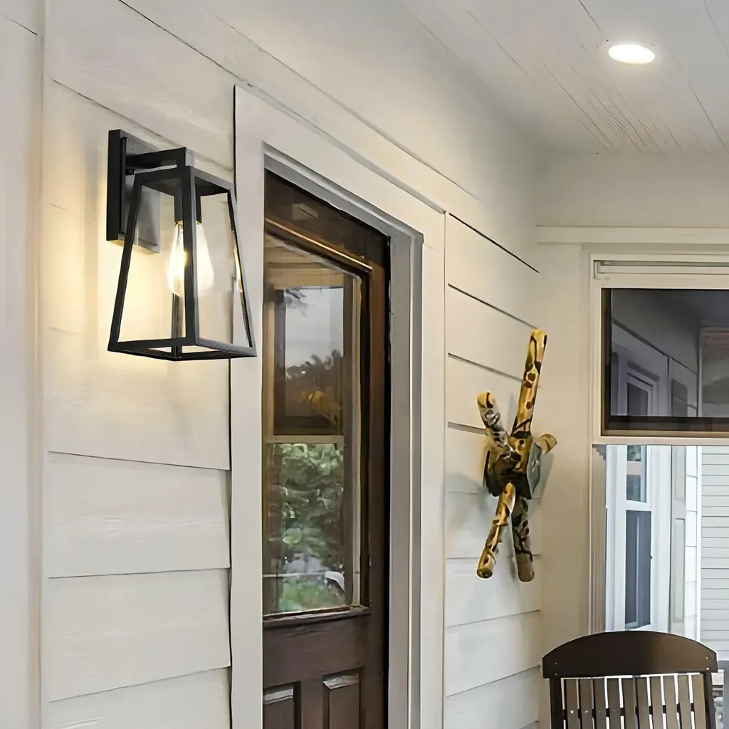 Industrial Black Metal Geometric Outdoor Wall Sconce