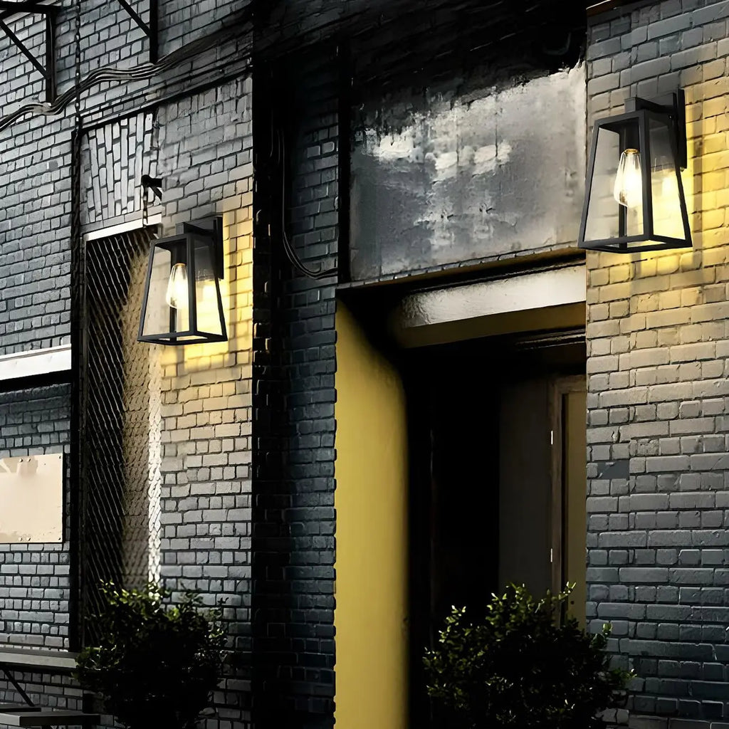 Industrial Black Metal Geometric Outdoor Wall Sconce