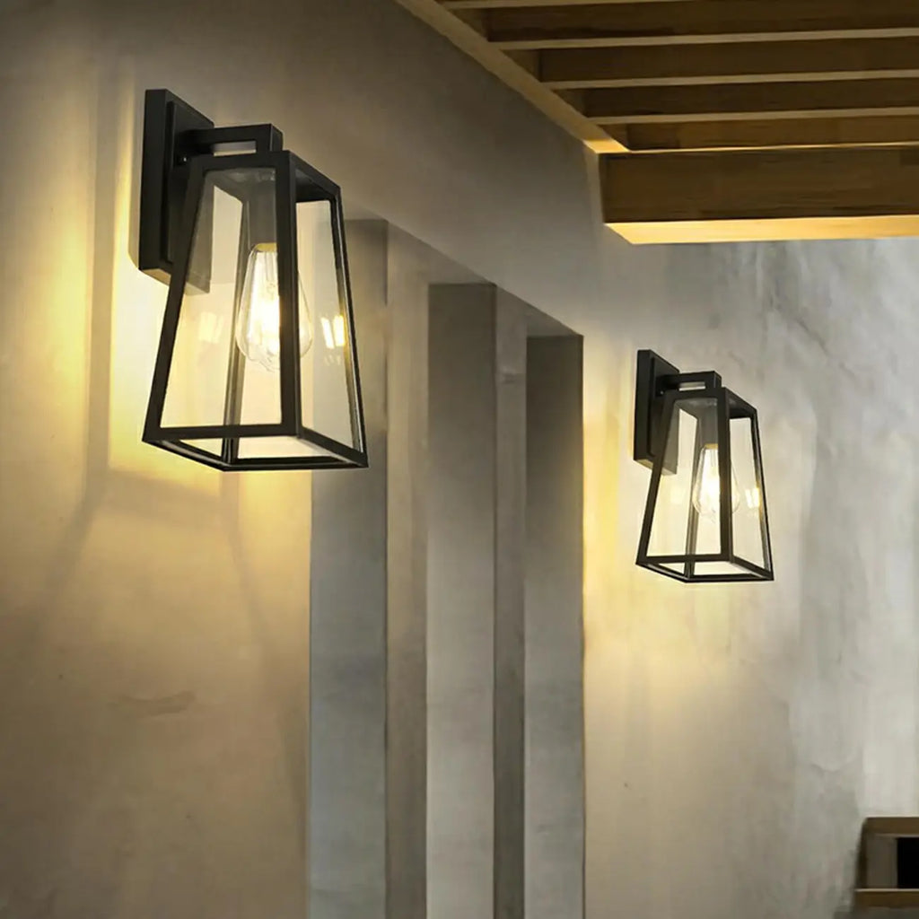 Industrial Black Metal Geometric Outdoor Wall Sconce