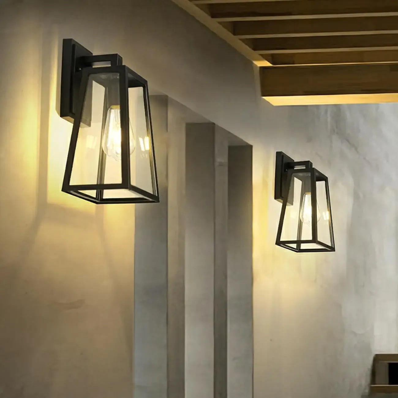 Industrial Black Metal Geometric Outdoor Wall Sconce
