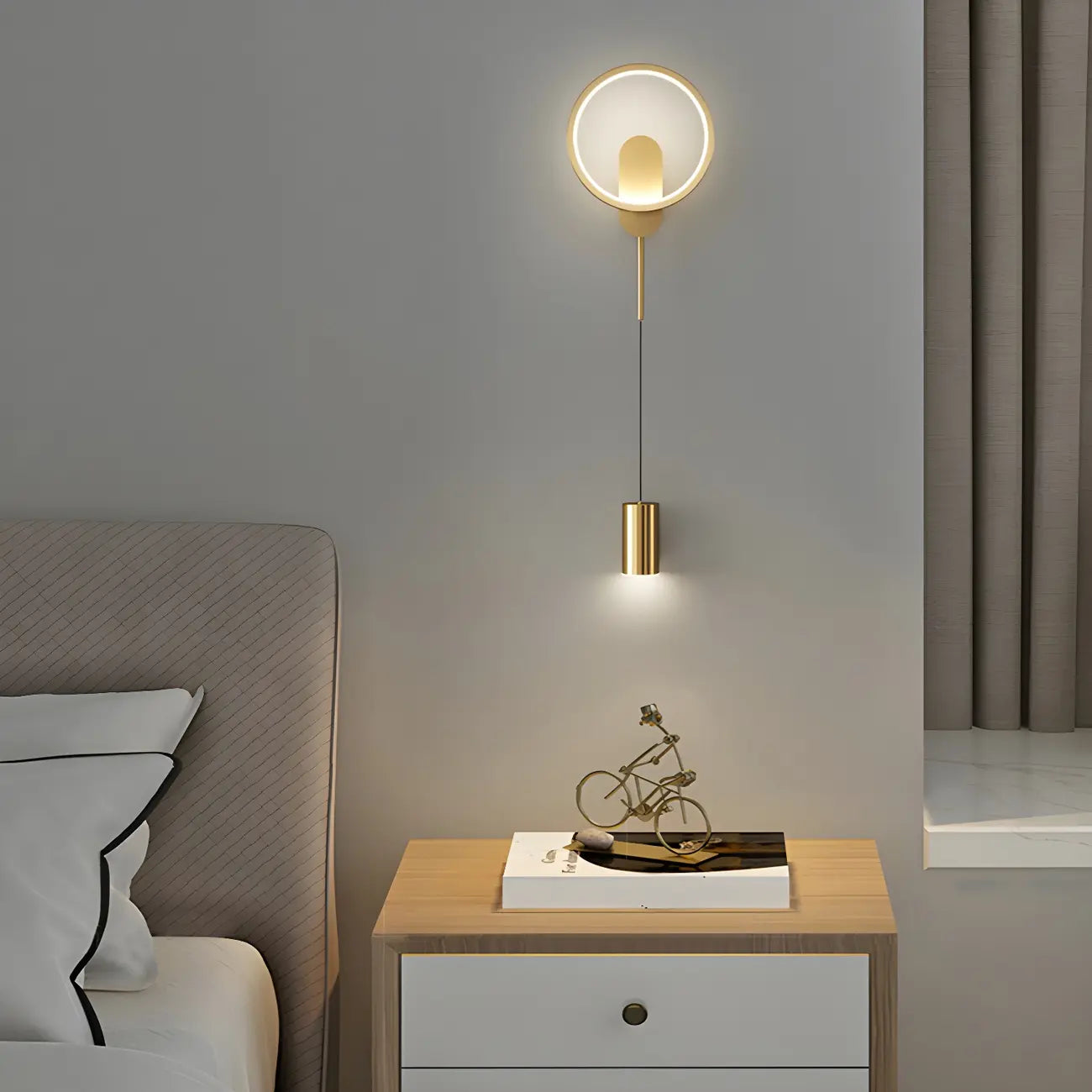 39.5H Sleek Dimmable Black LED 2-Light Wall Lamp for Bedside