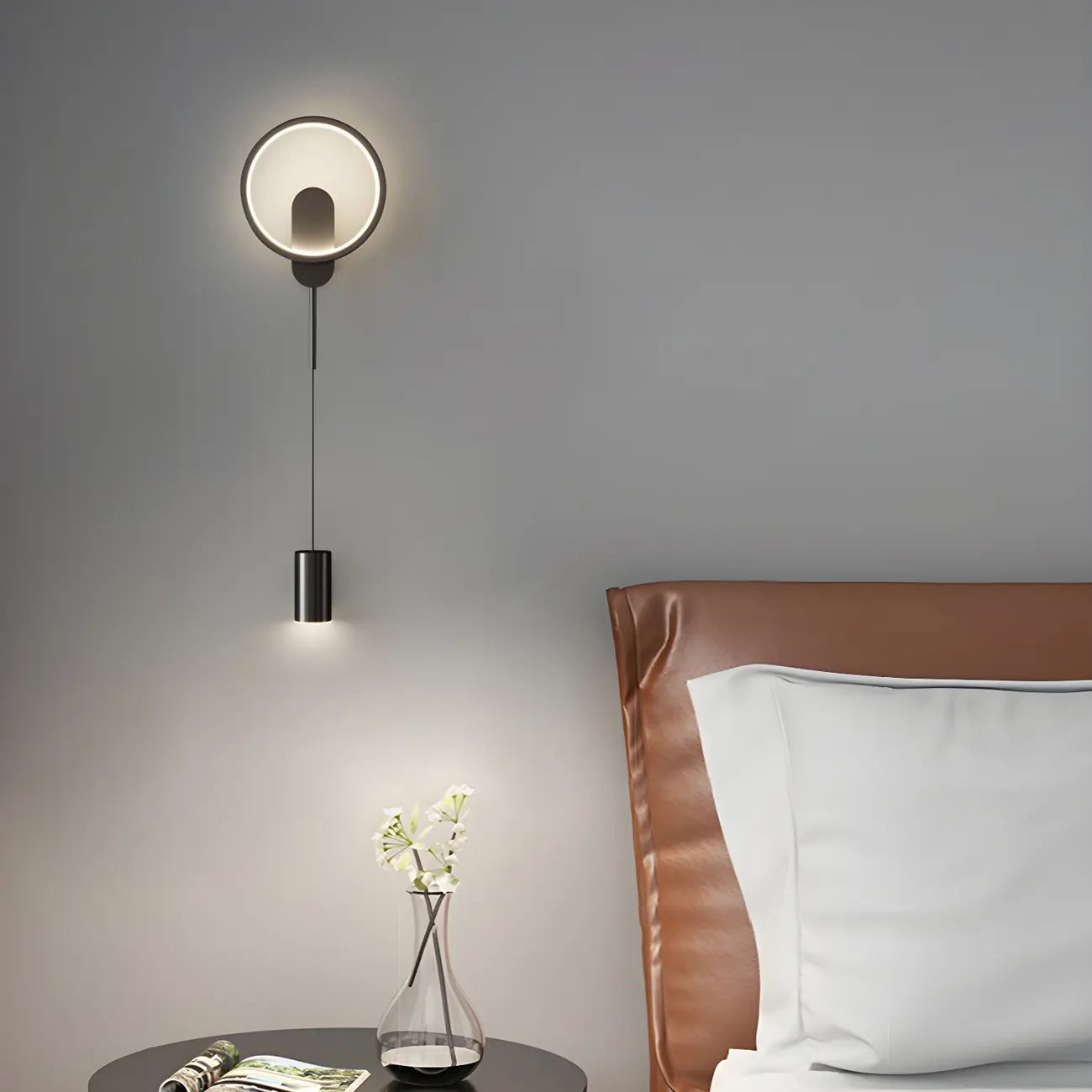 39.5H Sleek Dimmable Black LED 2-Light Wall Lamp for Bedside