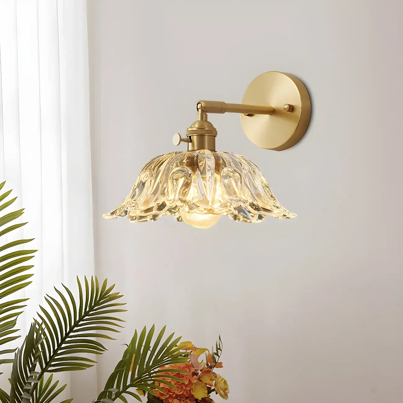 Vintage Adjustable Crystal LED Wall Sconce with Brass Finish