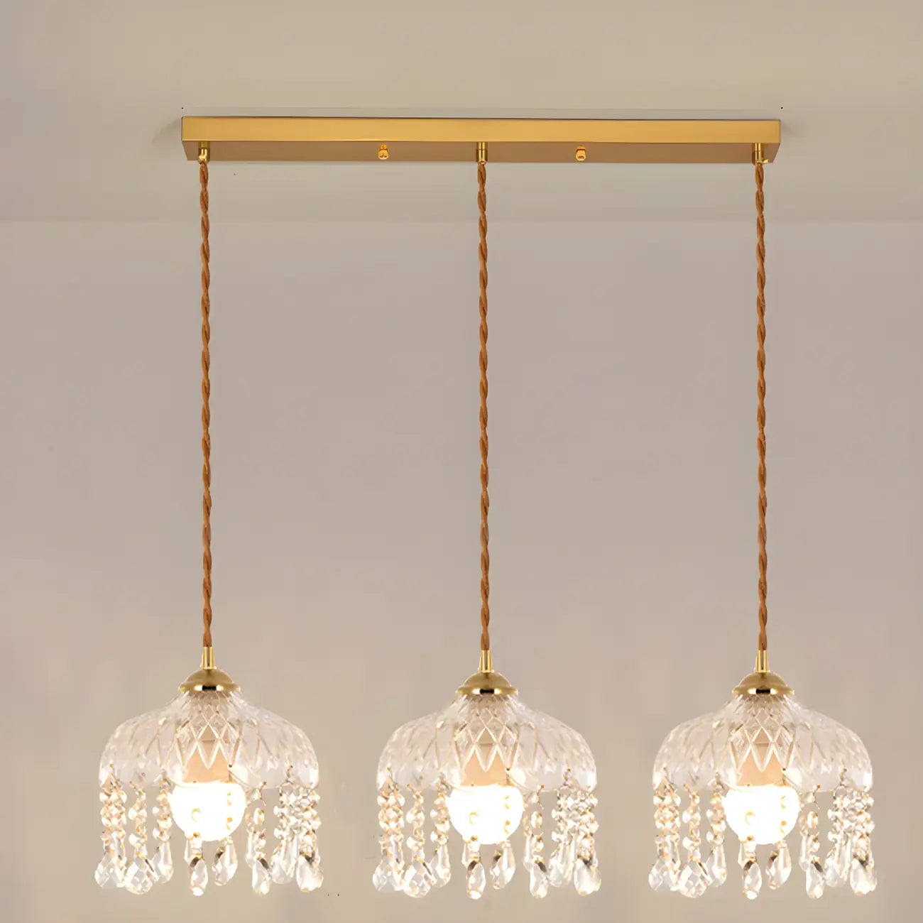 Elegant Glass-Crystal Gold Island Pendant Lights