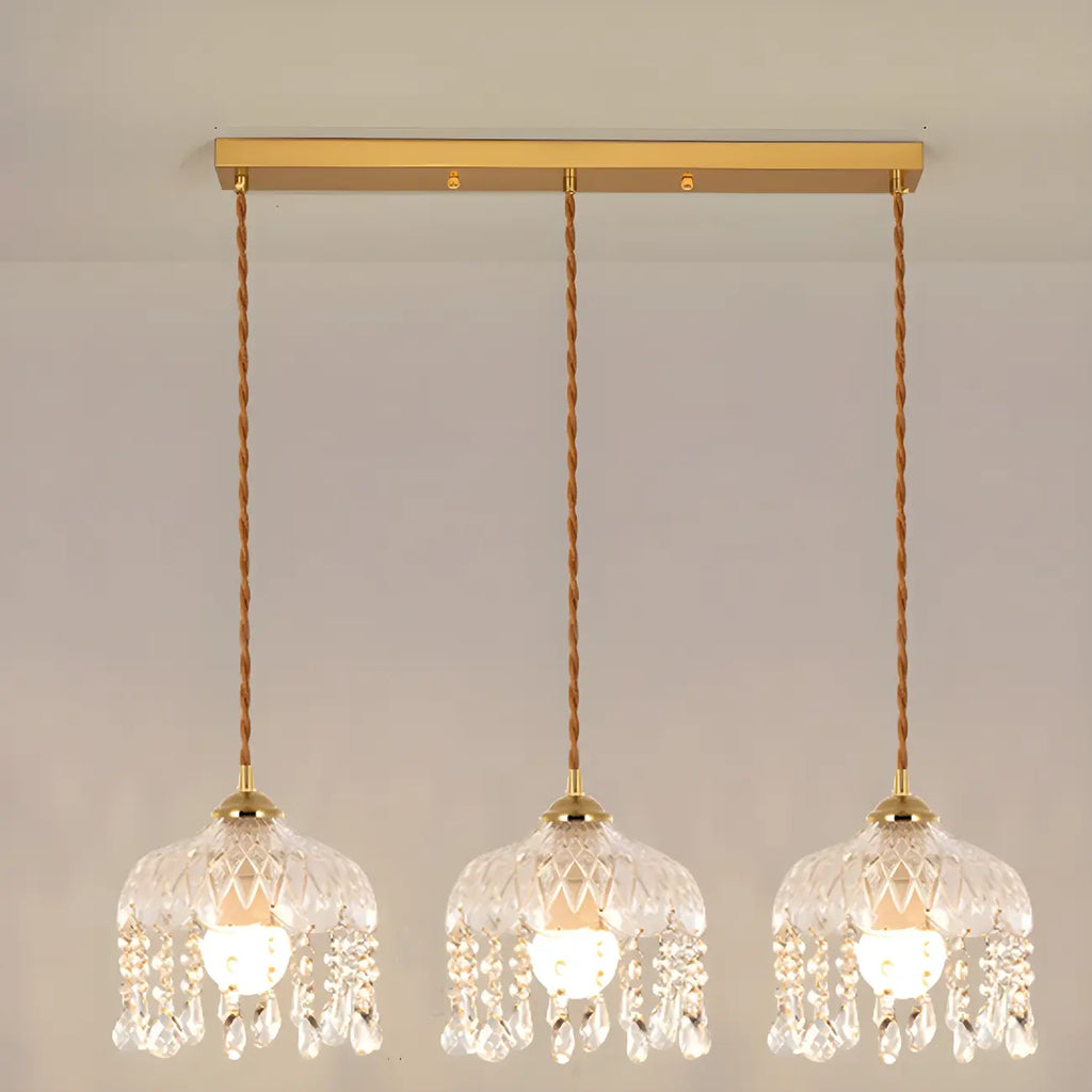 Elegant Glass-Crystal Gold Island Pendant Lights