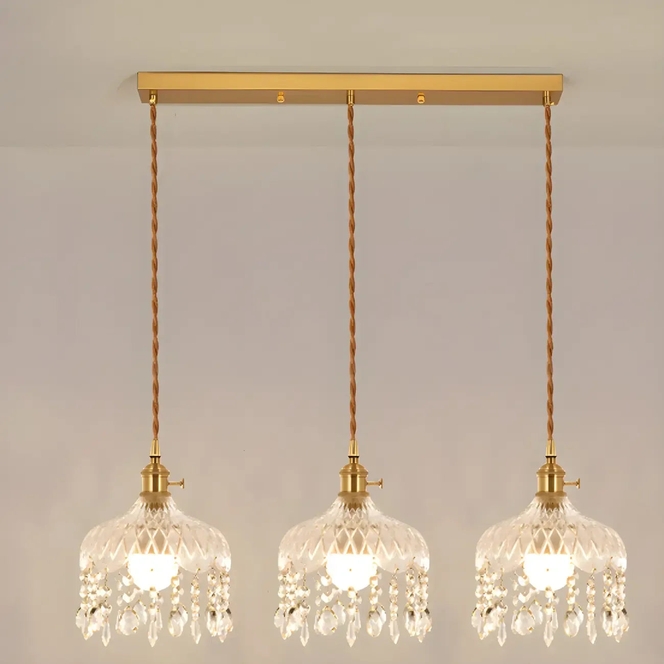 Elegant Glass-Crystal Gold Island Pendant Lights