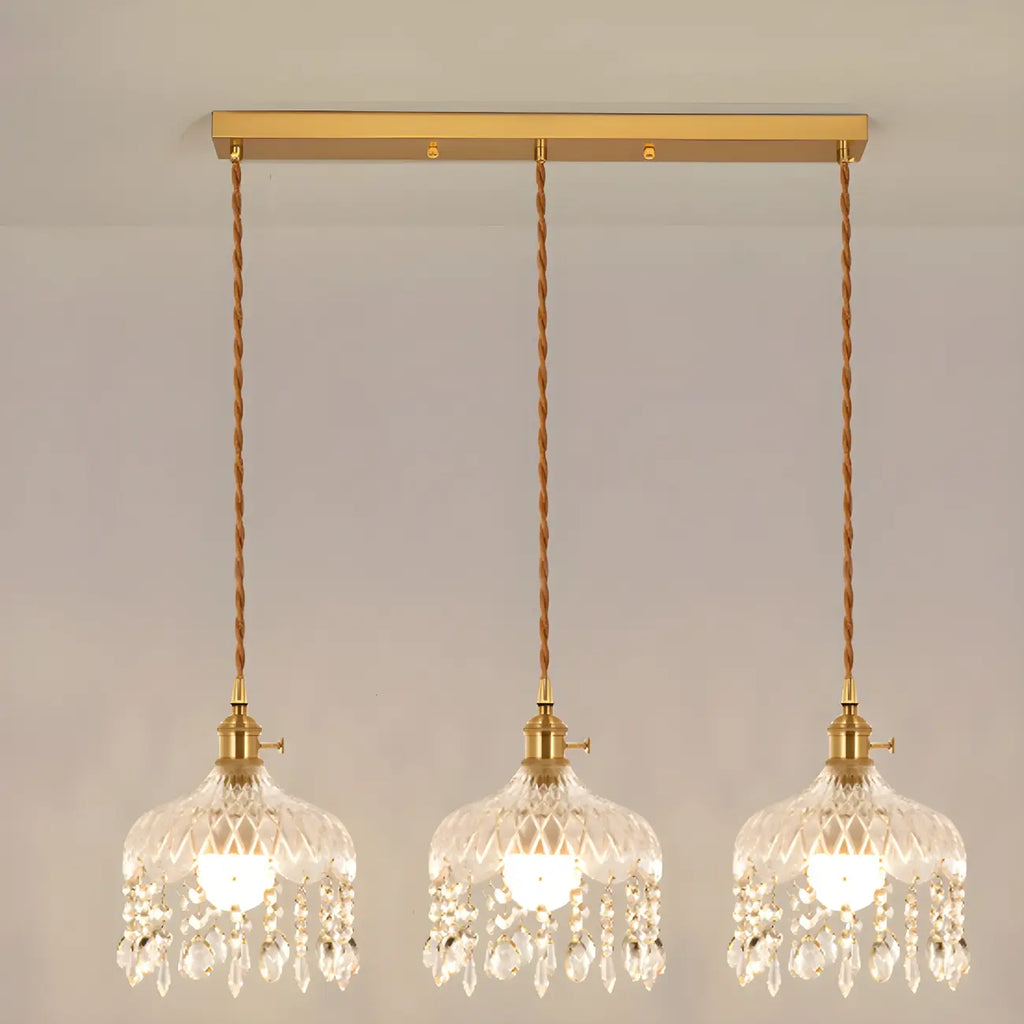 Elegant Glass-Crystal Gold Island Pendant Lights